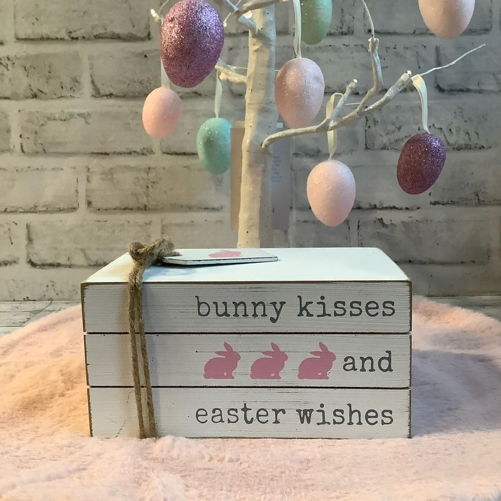 Quill To Paper Bunny Kiss Wood Book Stack